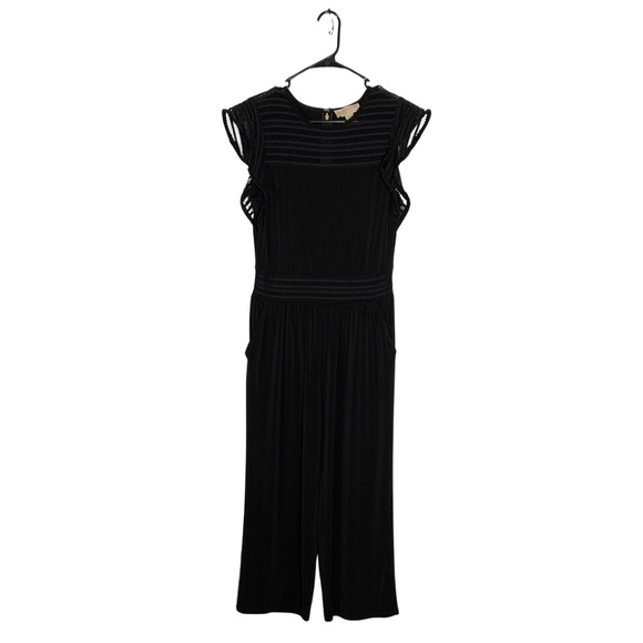 Michael Kors Black Mesh Trim Jumpsuit Minimalist Size M - Picture 1 of 10